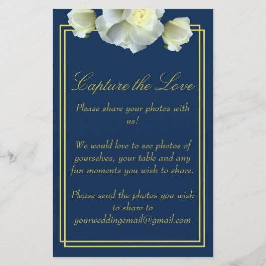 Elegant Navy Blauw Goud Script Menu Foto Info Kaar (Achterkant)