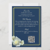 Elegant Navy Blauw Goud Script Wit Rose Bruiloft Kaart (Achterkant)