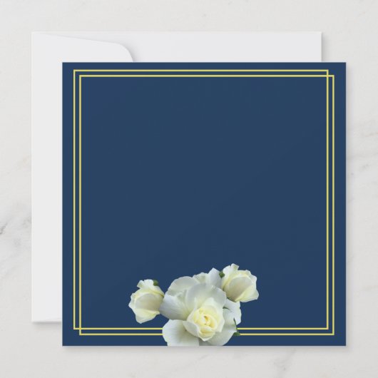 Elegant Navy Blauw Goud Script Wit Rose Bruiloft Save The Date (Achterkant)