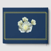 Elegant Navy Blauw Goud Script Wit Rozen Bruiloft Gastenboek (Achterkant)