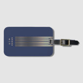 Elegant Navy Blauw Goud Strepen Sterren Monogram Bagagelabel (Voorkant (horizontaal))