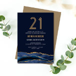 Elegant Navy Blauw Gouden Agaat 21e Verjaardagsfee Kaart<br><div class="desc">Vier de mijlpaal van een 21e verjaardag in stijl met onze prachtige Agaat uitnodiging! Deze uitnodiging is vervaardigd met verfijning en charme en straalt elegantie uit, waardoor elke gast zich royalty voelt. Het moderne ontwerp, met diepe marineblauwe waterverf texturing en faux gouden glitteraccenten, creëer is een luxe esthetiek die het...</div>