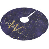 Elegant Navy Blauw Gouden Sterren Monogram Fluweel Kerstboom Rok (Gekanteld)