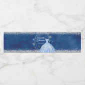 Elegant Navy Blauw Kerstmis Sneeuwvlok Mis XV Años Waterfles Etiket (Enkel label)