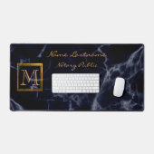 Elegant Navy Blauw Marmeren Vierkant Goud Monogram Bureaumat (Keyboard & Muis)
