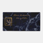 Elegant Navy Blauw Marmeren Vierkant Goud Monogram Bureaumat (Voorkant)
