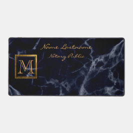 Elegant Navy Blauw Marmeren Vierkant Goud Monogram Bureaumat