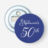 Elegant Navy Blauw Monogram 50e Verjaardagsfeest Button Flesopener (Voorkant)