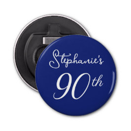 Elegant Navy Blauw Monogram 90ste Verjaardagsfeest Button Flesopener