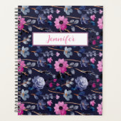 Elegant Navy Blauw roze bloemen Planner (Voorkant)