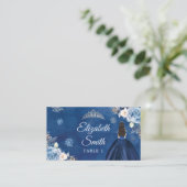 Elegant Navy Blauw Winter Sneeuwvlok Mis Quince Plaatskaartje (Staand voorkant)