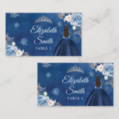 Elegant Navy Blauw Winter Sneeuwvlok Mis Quince Plaatskaartje (Voorkant / Achterkant)