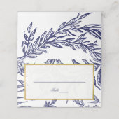 Elegant Navy Blauw Wit Goud Botanische Bruiloft Plaatskaartje (Buitenkant ongevouwen)
