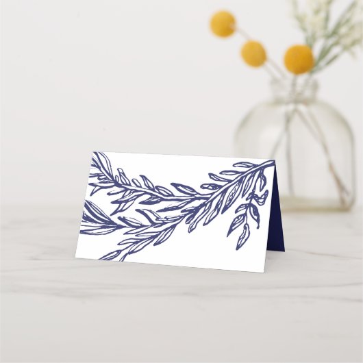 Elegant Navy Blauw Wit Goud Botanische Bruiloft Plaatskaartje (Achterkant)