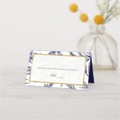 Elegant Navy Blauw Wit Goud Botanische Bruiloft Plaatskaartje (Voorkant)