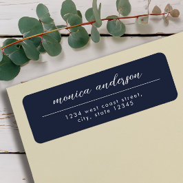 Elegant Navy Blauw Wit Minimalistisch Script naam Etiket
