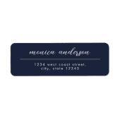Elegant Navy Blauw Wit Minimalistisch Script naam Etiket (Voorkant)