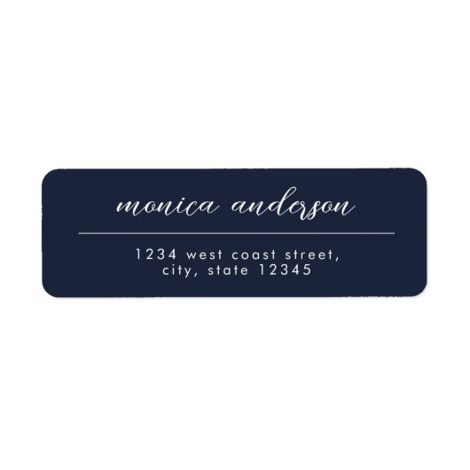 Elegant Navy Blauw Wit Minimalistisch Script naam Etiket (Voorkant)
