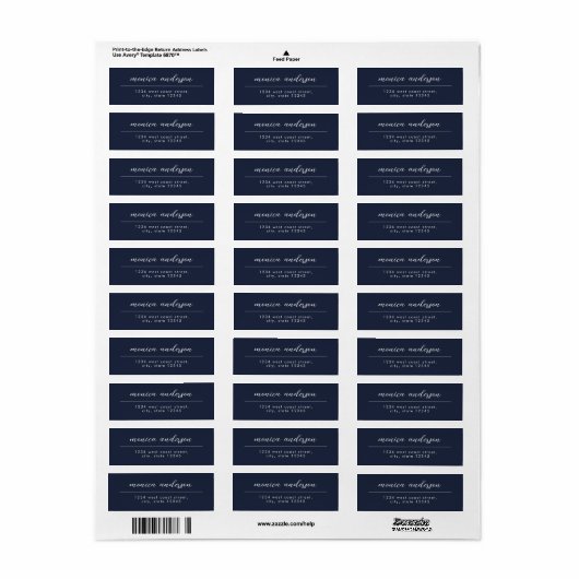 Elegant Navy Blauw Wit Minimalistisch Script naam Etiket (Full Sheet)