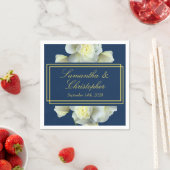 Elegant Navy Blauw Wit Rozen Minimaal Goud Script Servet (Insitu)