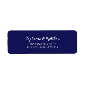 Elegant Navy Blauw Wit Script Bruiloft Etiket