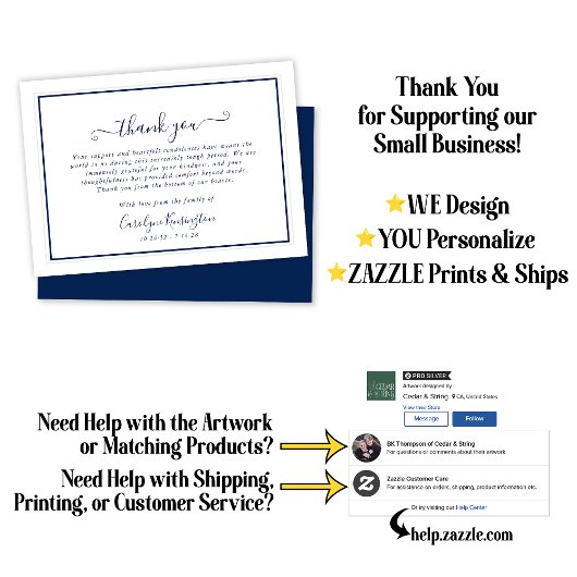 Elegant Navy Blauw Wit Sympathie Dank u Bedankkaart