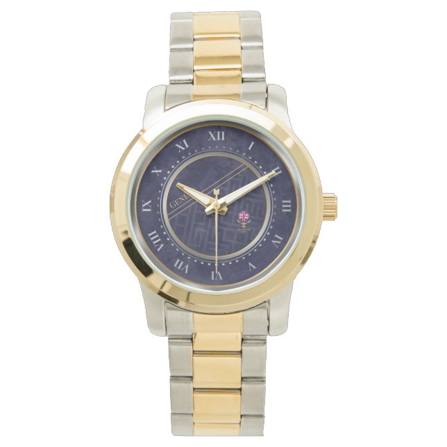 Elegant Navy-Blauw Zilver & Goud Metaal Horloge (Voorkant)