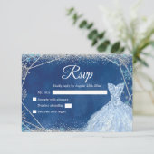 Elegant Navy Blauw Zilver Winter Quinceañera RSVP Kaartje (Staand voorkant)