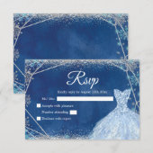 Elegant Navy Blauw Zilver Winter Quinceañera RSVP Kaartje (Voorkant / Achterkant)