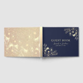 Elegant Navy Blauwe Bloem Bruiloft Gastenboek (Volledig)
