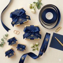Elegant Navy Blauwe Gouden Persoonlijke Trouwlint