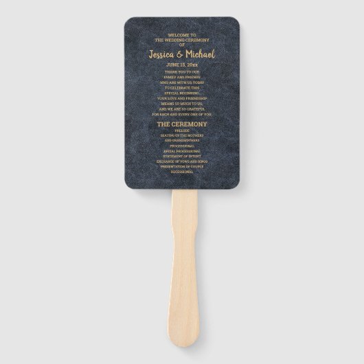 Elegant Navy Blauwe Gouden Trouwprogramma Handwaaier (Voorkant)