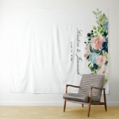 Elegant Navy Blauwe Roze Roos Bloemstuk Bruiloft Wandkleed (In Situ (horizontaal))