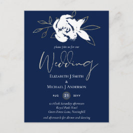 Elegant Navy Blauwe Witte Gouden Bruiloft Briefkaart