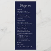 Elegant Navy Blauwe & Zilveren Script Trouwprogram Programmakaart (Achterkant)