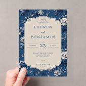 Elegant Navy Bloem Acryl Uitnodigingen (Insitu (Draagbaar))