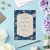 Elegant Navy Bloem Acryl Uitnodigingen (Insitu (Huwelijk))