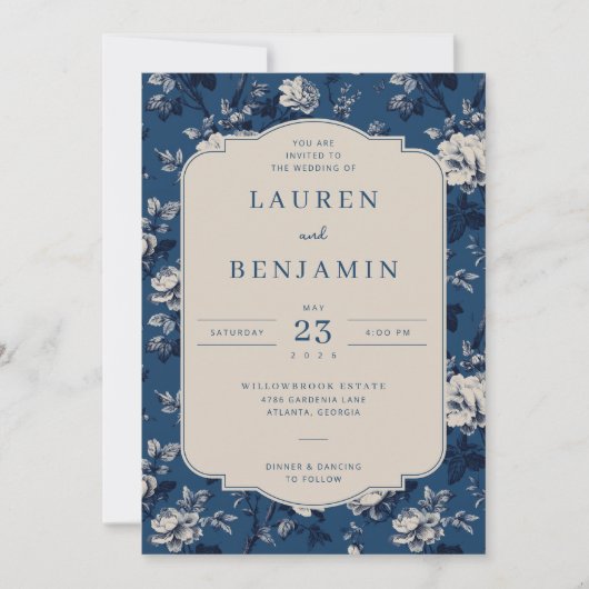 Elegant Navy Bloem Kaart (Voorkant)