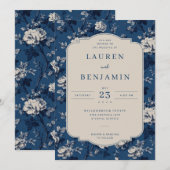Elegant Navy Bloem Kaart (Voorkant / Achterkant)
