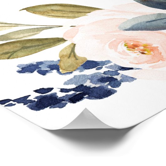 Elegant Navy Bloemen Verjaardagsfeestje Welkom Pos Poster (Hoek)