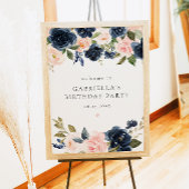 Elegant Navy Bloemen Verjaardagsfeestje Welkom Pos Poster