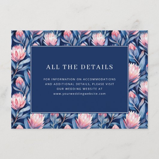 Elegant Navy Bloemmotief Informatiekaartje (Voorkant)