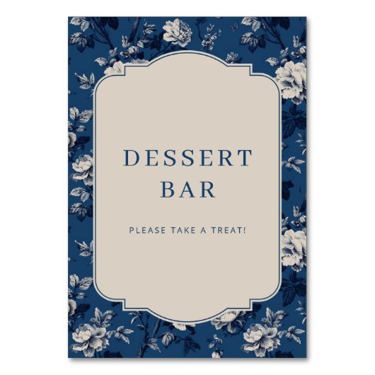 Elegant Navy Bloemstuk Dessertbar Bord Kaart (Voorkant)