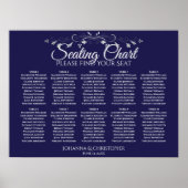 Elegant Navy Blue 10 Table Wedding Seating Chart Poster (Voorkant)