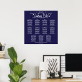 Elegant Navy Blue 11 Table Wedding Seating Chart Poster (Thuiskantoor)