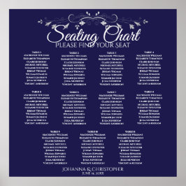 Elegant Navy Blue 11 Table Wedding Seating Chart Poster