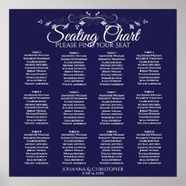 Elegant Navy Blue 12 Table Wedding Seating Chart Poster