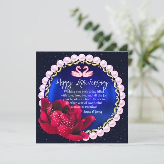 Elegant Navy-Blue 5th Happy Wedding Jubileum Kaart (Staand voorkant)