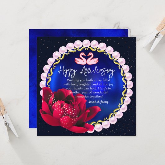 Elegant Navy-Blue 5th Happy Wedding Jubileum Kaart (Voorkant / Achterkant in situ)