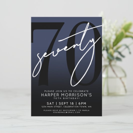 Elegant Navy Blue 70ste verjaardagsfeest Kaart (Staand voorkant)